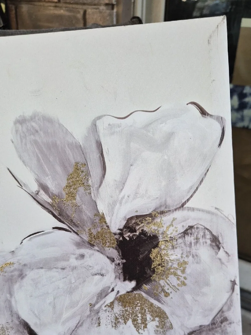 Neutral Floral Canvas Wall Art with Gold Accents